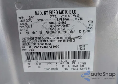 2008 Ford F-150 Fx4/Lariat/Xl/Xlt from USA, damaged, VIN 1FTPX14V38FA65990